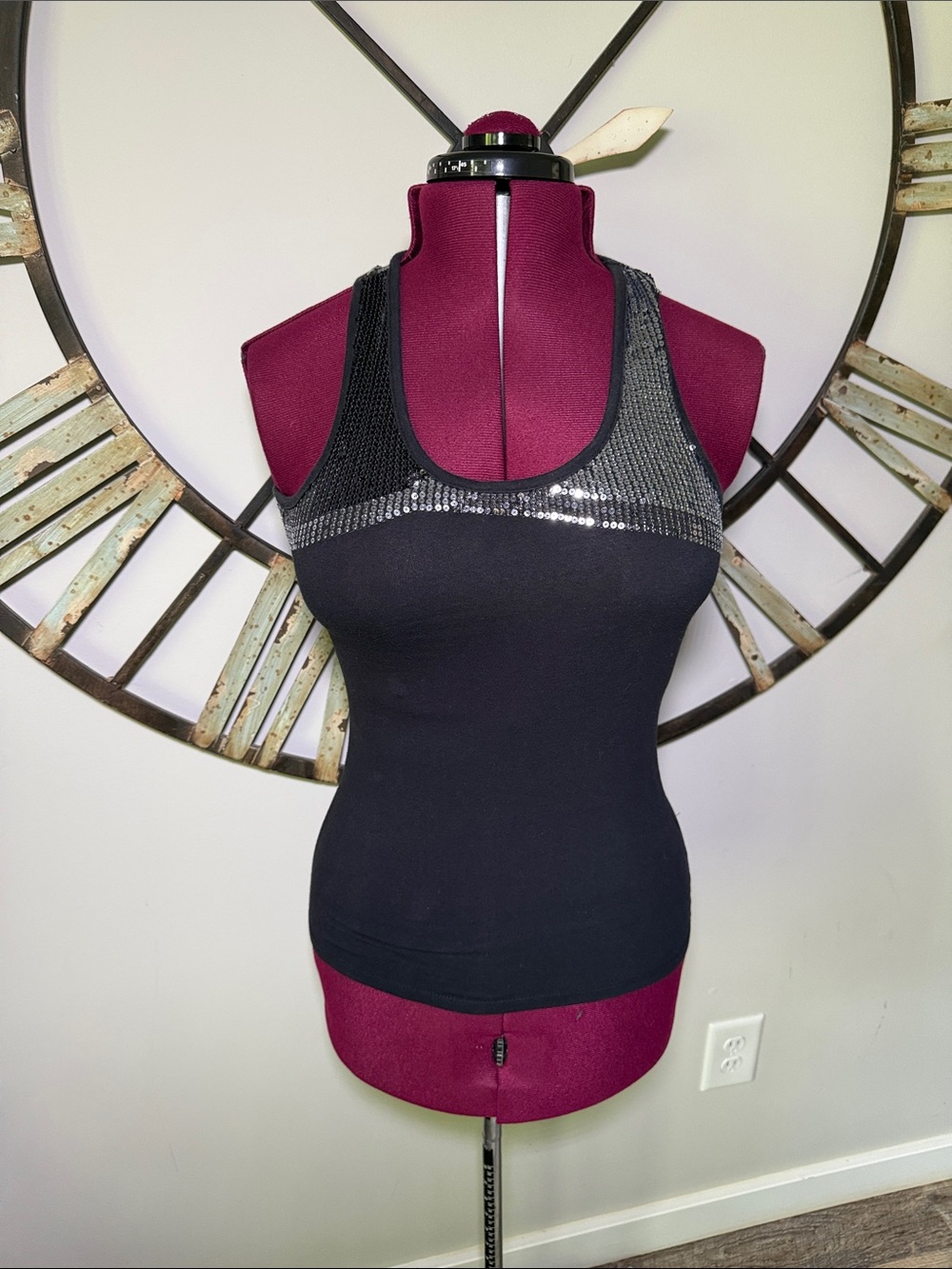 BONGO Black Sequin Racerback Tank